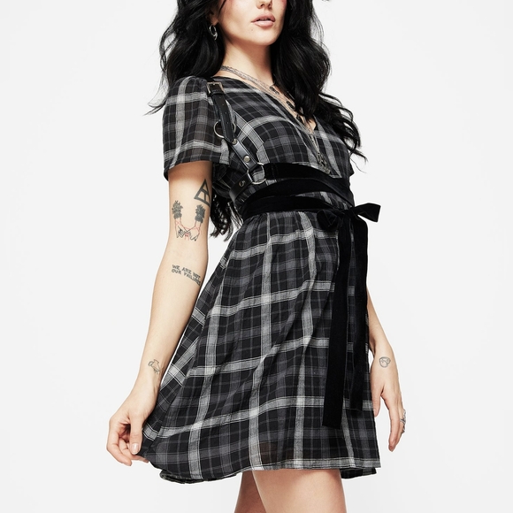 Disturbia Dilemma Check Mini Smock Dress In Black And Grey Size US 4 - Picture 1 of 10